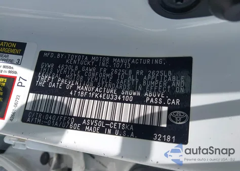 2014 Toyota Camry Se из США, поврежденный, VIN 4T1BF1FK4EU334100